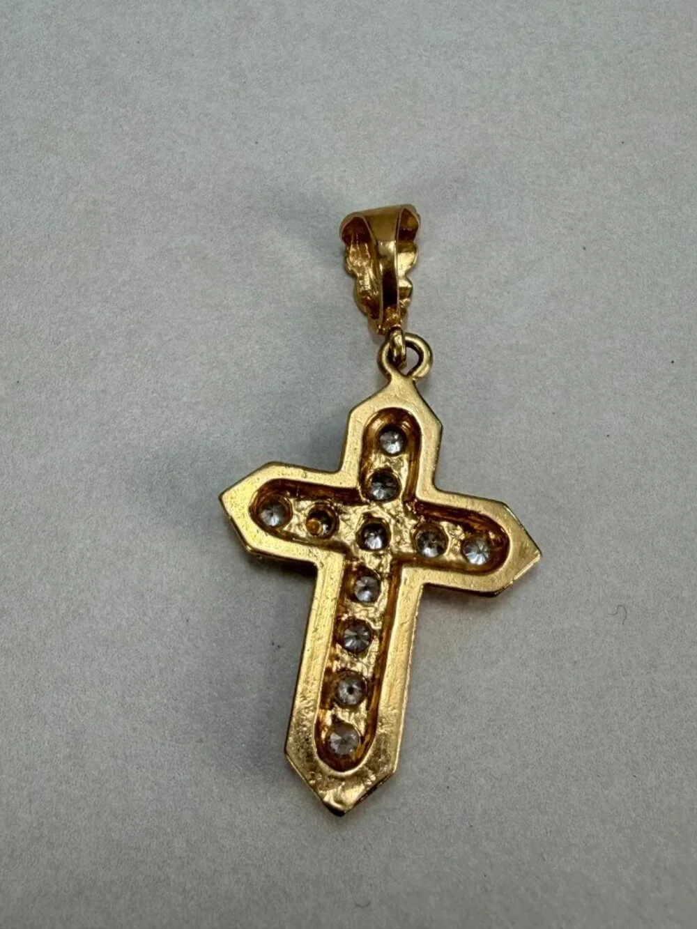 Vintage Gold Tone CZ Cross Pendant Religious Christian Faith Statement Charm